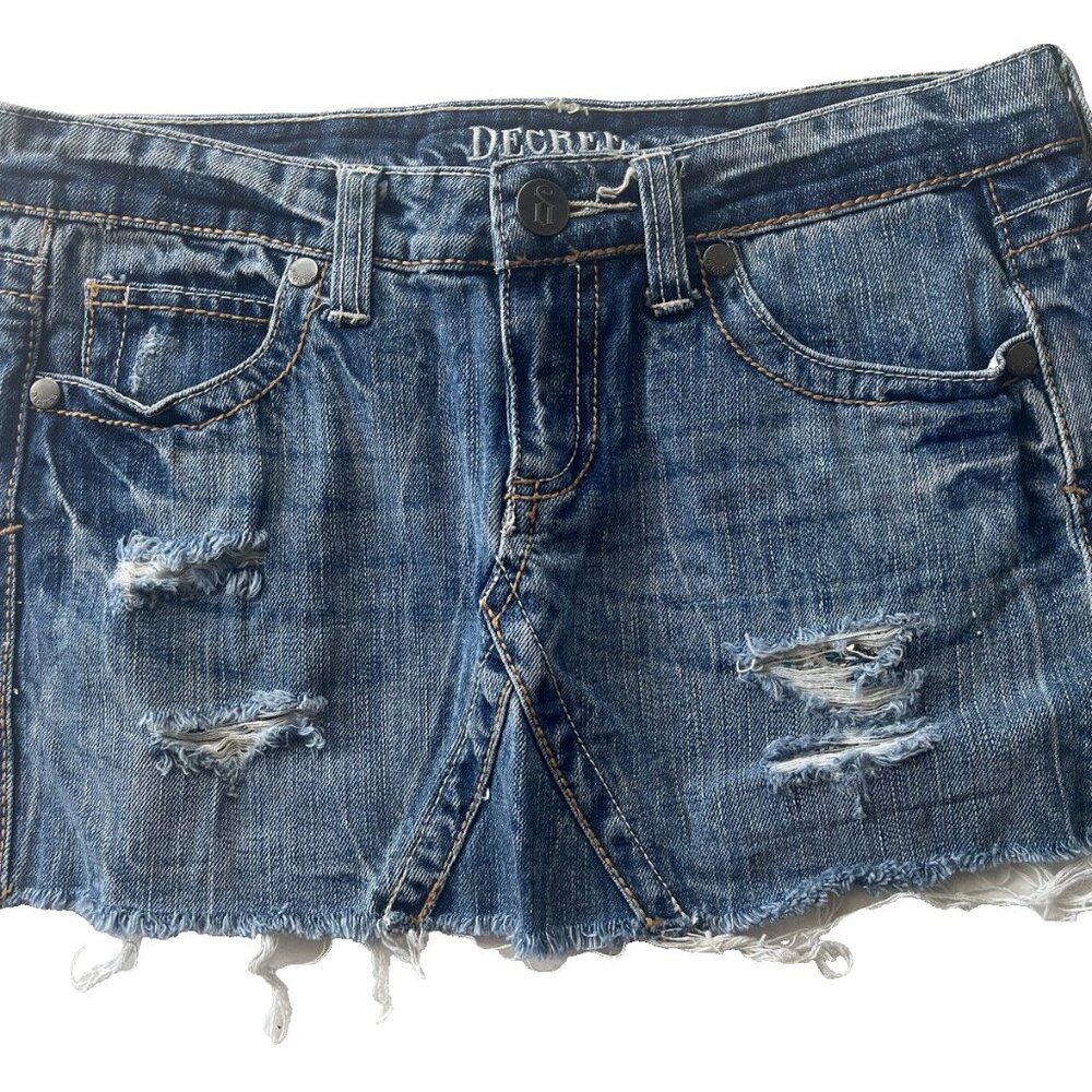 Decree Blue Denim Mini Skirt Size 5 Juniors Sequin Distressed Grungecore Y2K